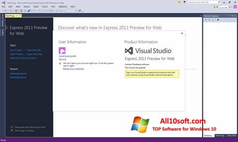Skjermbilde Microsoft Visual Studio Windows 10