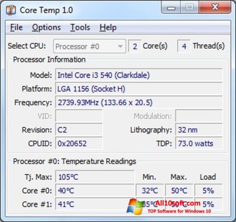 Skjermbilde Core Temp Windows 10