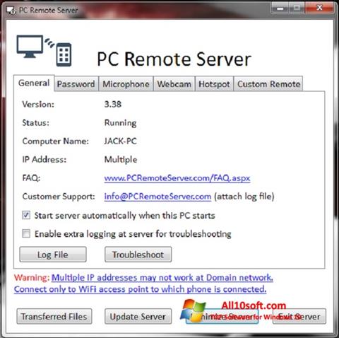 Skjermbilde PC Remote Server Windows 10