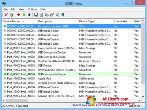 Skjermbilde USBDeview Windows 10