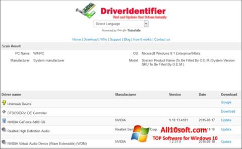 Skjermbilde Driver Identifier Windows 10