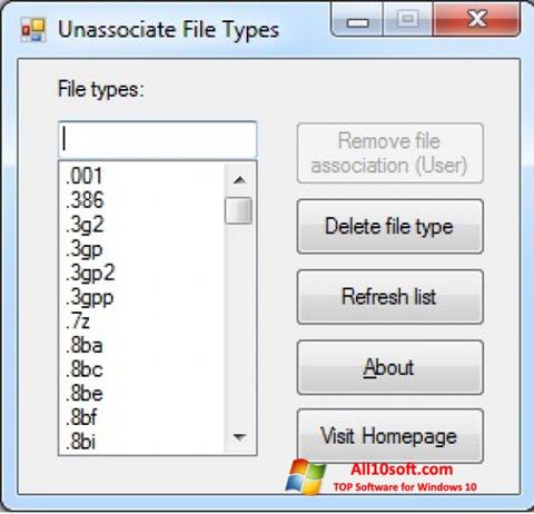 Skjermbilde Unassociate File Types Windows 10
