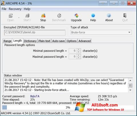 Skjermbilde Advanced Archive Password Recovery Windows 10