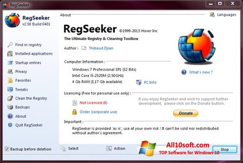 Skjermbilde RegSeeker Windows 10