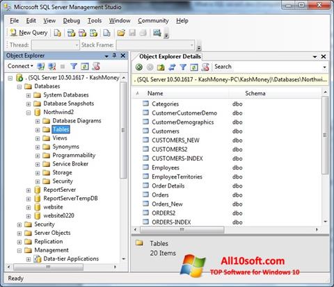 Skjermbilde Microsoft SQL Server Windows 10